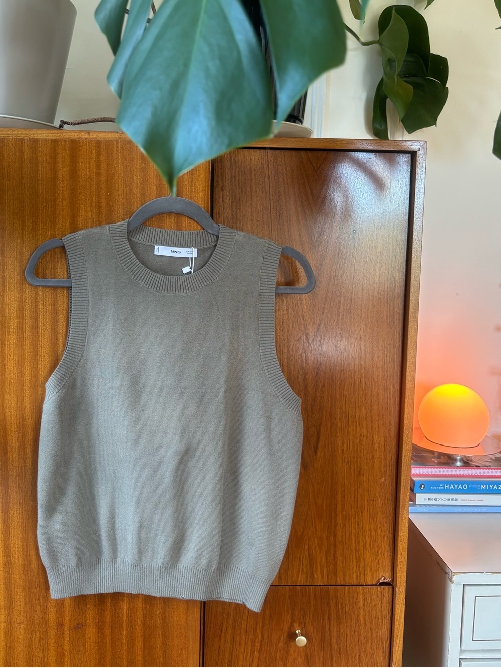 Mango Sleeveless Knit Vest in Taupe-Green